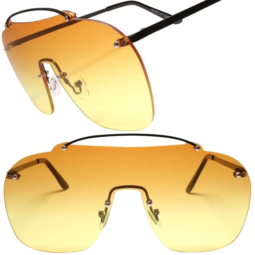 Rimless Mono Lens Brown Aviator Sunglasses